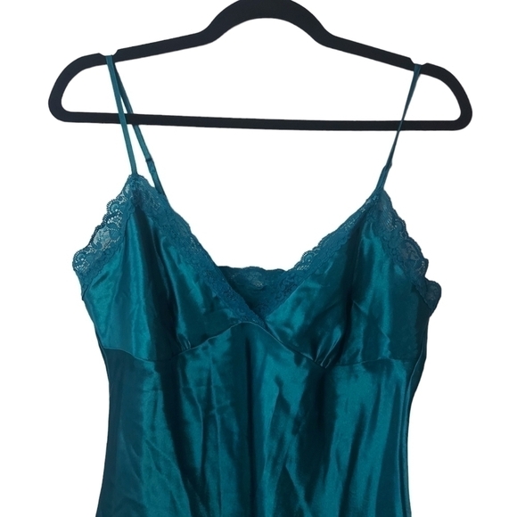 Vintage Teal Lace Satin Slip Dress - Picture 3 of 5